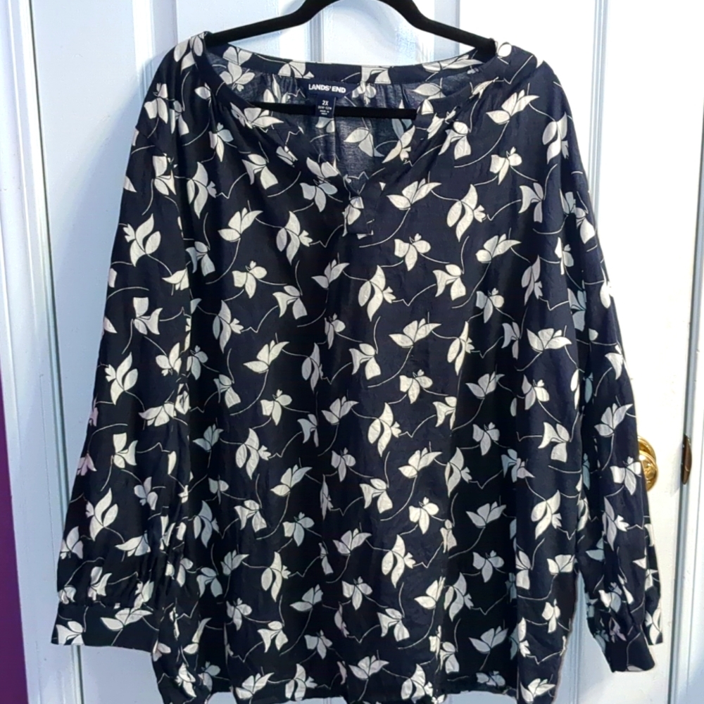 Cotton navy blue lands end long sleeve blouse